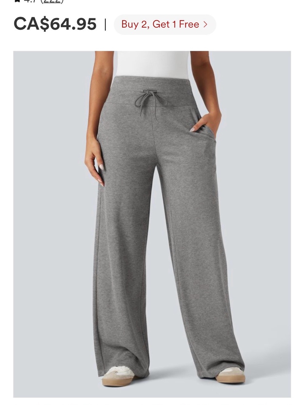 HALARA Charcoal Gray Wide-Leg Drawstring Lounge Pants